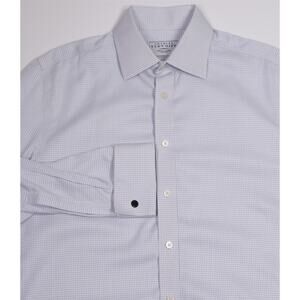 Charles Tyrwhitt Non-Iron Slim White Blue Check Cotton Dress Shirt (39) 15.5-35